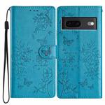 For Google Pixel 7 5G Butterfly Love Flower Embossed Leather Phone Case(Blue)