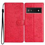 For Google Pixel 6a Butterfly Love Flower Embossed Leather Phone Case(Red)