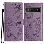 For Google Pixel 6a Butterfly Love Flower Embossed Leather Phone Case(Purple)