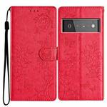 For Google Pixel 6 Butterfly Love Flower Embossed Leather Phone Case(Red)