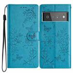 For Google Pixel 6 Butterfly Love Flower Embossed Leather Phone Case(Blue)