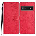 For Google Pixel 9a Butterflies and Flowers Leather Phone Case(Red)