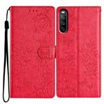 For Sony Xperia 10 V Butterfly Love Flower Embossed Leather Phone Case(Red)