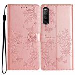 For Sony Xperia 10 V Butterfly Love Flower Embossed Leather Phone Case(Rose Gold)