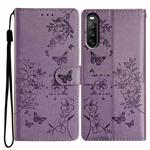 For Sony Xperia 10 V Butterfly Love Flower Embossed Leather Phone Case(Purple)