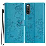 For Sony Xperia 10 V Butterfly Love Flower Embossed Leather Phone Case(Blue)