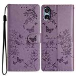 For Sony Xperia 5 V Butterfly Love Flower Embossed Leather Phone Case(Purple)