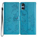 For Sony Xperia 5 V Butterfly Love Flower Embossed Leather Phone Case(Blue)