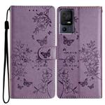 For TCL 40 SE Butterfly Love Flower Embossed Leather Phone Case(Purple)