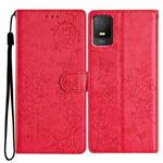 For TCL 403 Butterfly Love Flower Embossed Leather Phone Case(Red)