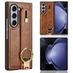 For Samsung Galaxy Z Fold6 Wristband Leather Back Phone Case(Brown)