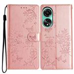 For OPPO A58 4G Global Butterfly Love Flower Embossed Leather Phone Case(Rose Gold)