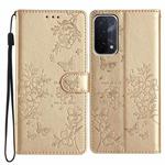 For OPPO A74 5G / A54 5G Butterfly Love Flower Embossed Leather Phone Case(Gold)