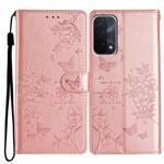 For OPPO A74 5G / A54 5G Butterfly Love Flower Embossed Leather Phone Case(Rose Gold)