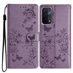 For OPPO A74 5G / A54 5G Butterfly Love Flower Embossed Leather Phone Case(Purple)