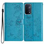 For OPPO A74 5G / A54 5G Butterfly Love Flower Embossed Leather Phone Case(Blue)