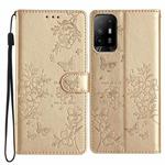 For OPPO A94 5G Butterfly Love Flower Embossed Leather Phone Case(Gold)
