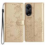 For OPPO A98 Butterfly Love Flower Embossed Leather Phone Case(Gold)