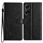 For OPPO A98 Butterfly Love Flower Embossed Leather Phone Case(Black)