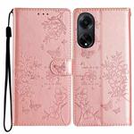 For OPPO A98 Butterfly Love Flower Embossed Leather Phone Case(Rose Gold)