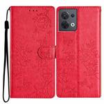 For OPPO Reno8 5G Global Butterfly Love Flower Embossed Leather Phone Case(Red)