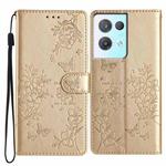 For OPPO Reno8 Pro 5G Global Butterfly Love Flower Embossed Leather Phone Case(Gold)