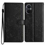 For OPPO Reno8 Lite 5G Butterfly Love Flower Embossed Leather Phone Case(Black)