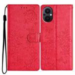 For OPPO Reno8 Lite 5G Butterfly Love Flower Embossed Leather Phone Case(Red)