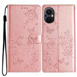 For OPPO Reno8 Lite 5G Butterfly Love Flower Embossed Leather Phone Case(Rose Gold)