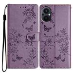 For OPPO Reno8 Lite 5G Butterflies and Flowers Leather Phone Case(Purple)