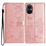 For OPPO Reno7 Z 5G Butterfly Love Flower Embossed Leather Phone Case(Rose Gold)