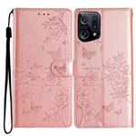 For OPPO Find X5 Butterfly Love Flower Embossed Leather Phone Case(Rose Gold)