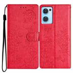 For OPPO Find X5 Lite Butterfly Love Flower Embossed Leather Phone Case(Red)