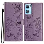 For OPPO Find X5 Lite Butterfly Love Flower Embossed Leather Phone Case(Purple)