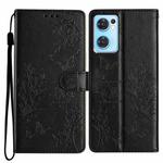 For OPPO Reno7 5G Butterfly Love Flower Embossed Leather Phone Case(Black)