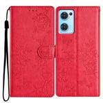 For OPPO Reno7 5G Butterfly Love Flower Embossed Leather Phone Case(Red)