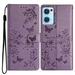 For OPPO Reno7 5G Butterfly Love Flower Embossed Leather Phone Case(Purple)