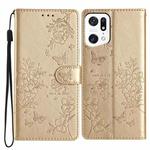 For OPPO Find X5 Pro Butterfly Love Flower Embossed Leather Phone Case(Gold)