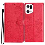 For OPPO Find X5 Pro Butterfly Love Flower Embossed Leather Phone Case(Red)