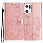 For OPPO Find X5 Pro Butterfly Love Flower Embossed Leather Phone Case(Rose Gold)