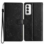 For OPPO Reno12 5G Global Butterfly Love Flower Embossed Leather Phone Case(Black)