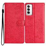 For OPPO Reno12 5G Global Butterfly Love Flower Embossed Leather Phone Case(Red)