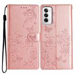 For OPPO Reno12 5G Global Butterfly Love Flower Embossed Leather Phone Case(Rose Gold)