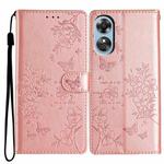 For OPPO A17 Butterfly Love Flower Embossed Leather Phone Case(Rose Gold)