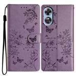 For OPPO A17 Butterfly Love Flower Embossed Leather Phone Case(Purple)