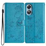 For OPPO A17 Butterfly Love Flower Embossed Leather Phone Case(Blue)