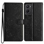 For OPPO A36 / A76 / A96 Butterfly Love Flower Embossed Leather Phone Case(Black)