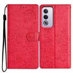 For OPPO A3 Pro 5G Butterflies and Flowers Leather Phone Case(Red)