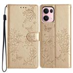 For OPPO Reno13 Pro Global Butterflies and Flowers Leather Phone Case(Gold)