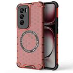 For OPPO Reno12 Pro Global Honeycomb Magnetic Ring Shockproof Phone Case(Red)